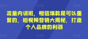 流量内训班，相信爆款是可以重复的，短视频营销大揭秘，打造个人品牌的利器-山水资源站