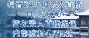 抖音24小时无人直播 日入5000+，雪花无人直播卖课，内部防封4.0玩法【揭秘】-山水资源站