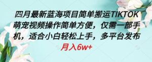 四月最新蓝海项目，简单搬运TIKTOK萌宠视频，操作简单方便，仅需一部手机【揭秘】-山水资源站