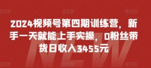 2024视频号第四期训练营，新手一天就能上手实操，0粉丝带货日收入3455元-山水资源站