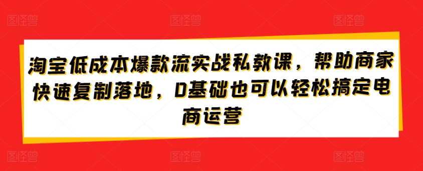 淘宝低成本爆款流实战私教课,帮助商家快速复制落地,0基础也可以轻松搞定电商运营插图 淘宝低成本爆款流实战私教课,帮助商家快速复制落地,0基础也可以轻松搞定电商运营插图