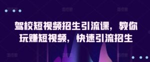 驾校短视频招生引流课，教你玩赚短视频，快速引流招生-山水资源站