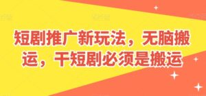 短剧推广新玩法，无脑搬运，干短剧必须是搬运【揭秘】-山水资源站