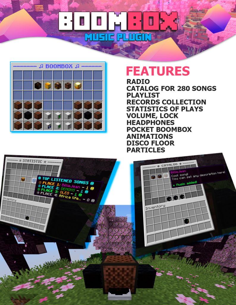 BOOMBOX ✅ 便携式音乐盒，100+ 首歌曲 [1.12.2-1.20.6] 1.12-1.21插图