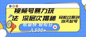 视频号暴力玩法，深层次揭秘,轻松过原创，当天起号，收益快，轻松日入500+-山水资源站