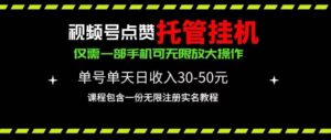 视频号点赞托管挂机，单号单天利润30~50，一部手机无限放大-山水资源站