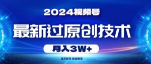 2024视频号最新过原创技术，当天起号，收益稳定，月入3W+-山水资源站