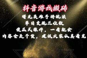 抖音游戏搬砖，曙光英雄独家玩法，单日变现三位数，傻瓜式操作-山水资源站