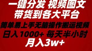 2024年 一键分发带货图文视频简单易上手 无脑赚收益 每天半小时日入1000+上不封顶！-山水资源站