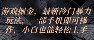 游戏掘金，最新冷门暴力玩法，一部手机即可操作，小白也能轻松上手-山水资源站