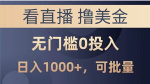 最新看直播撸美金项目，无门槛0投入，单日可达1000+，可批量复制-山水资源站