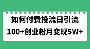 如何通过付费投流日引流100+创业粉月变现5W+-山水资源站