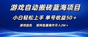 游戏自动搬砖蓝海项目 小白轻松上手 单号收益50＋ 矩阵批量操作月入2W＋-山水资源站