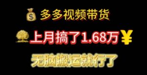 多多视频带货：上月搞了1.68万，无脑搬运就行了-山水资源站