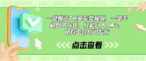 一键搬运TK豪车类视频，一部手机即可操作，轻松月入1W+，所有平台均可发布-山水资源站