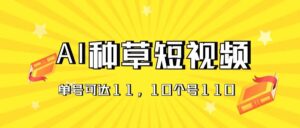 AI种草单账号日收益11元（抖音，快手，视频号），10个就是110元-山水资源站