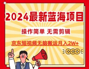 2024最新蓝海项目，无需剪辑，京东图文短视频无脑搬运月入2W+-山水资源站