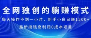 每天操作不到一小时，新手小白日赚1500+，最新搞钱高利润0成本项目-山水资源站
