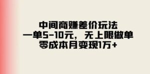 中间商赚差价玩法，一单5-10元，无上限做单，零成本月变现1万+-山水资源站