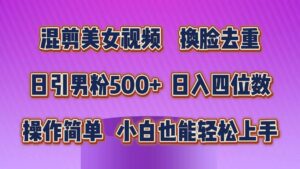 混剪美女视频，换脸去重，轻松过原创，日引色粉500+，操作简单，小白也能轻松上手-山水资源站