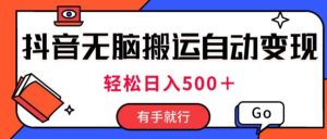 最新抖音视频搬运自动变现，日入500＋！每天两小时，有手就行-山水资源站