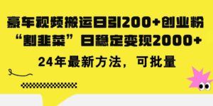 豪车视频搬运日引200+创业粉，做知识付费日稳定变现5000+24年最新方法!-山水资源站