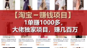 【淘宝赚钱项目】1单可赚1000多，大佬独家项目，年赚几百万-山水资源站