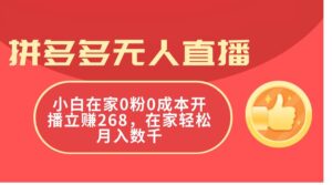 拼多多无人直播，小白在家0粉0成本开播立赚268，在家轻松月入数千-山水资源站