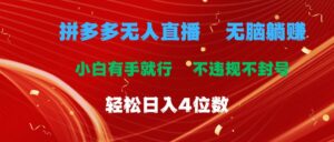 拼多多无人直播 无脑躺赚小白有手就行 不违规不封号轻松日入4位数-山水资源站