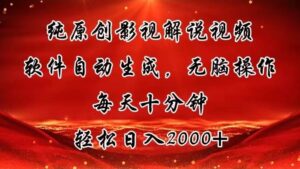 纯原创影视解说视频，软件自动生成，无脑操作，每天十分钟，轻松日入2000+-山水资源站