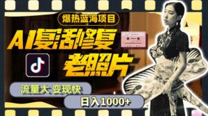 暴热蓝海项目，AI复活修复老照片，流量大 变现快 一天收入1000+教程+素材-山水资源站
