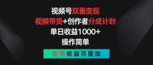 视频号双重变现，视频带货+创作者分成计划 , 单日收益1000+，可矩阵-山水资源站