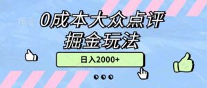 0成本大众点评掘金玩法，几分钟一条原创作品，小白无脑日入2000+无上限-山水资源站