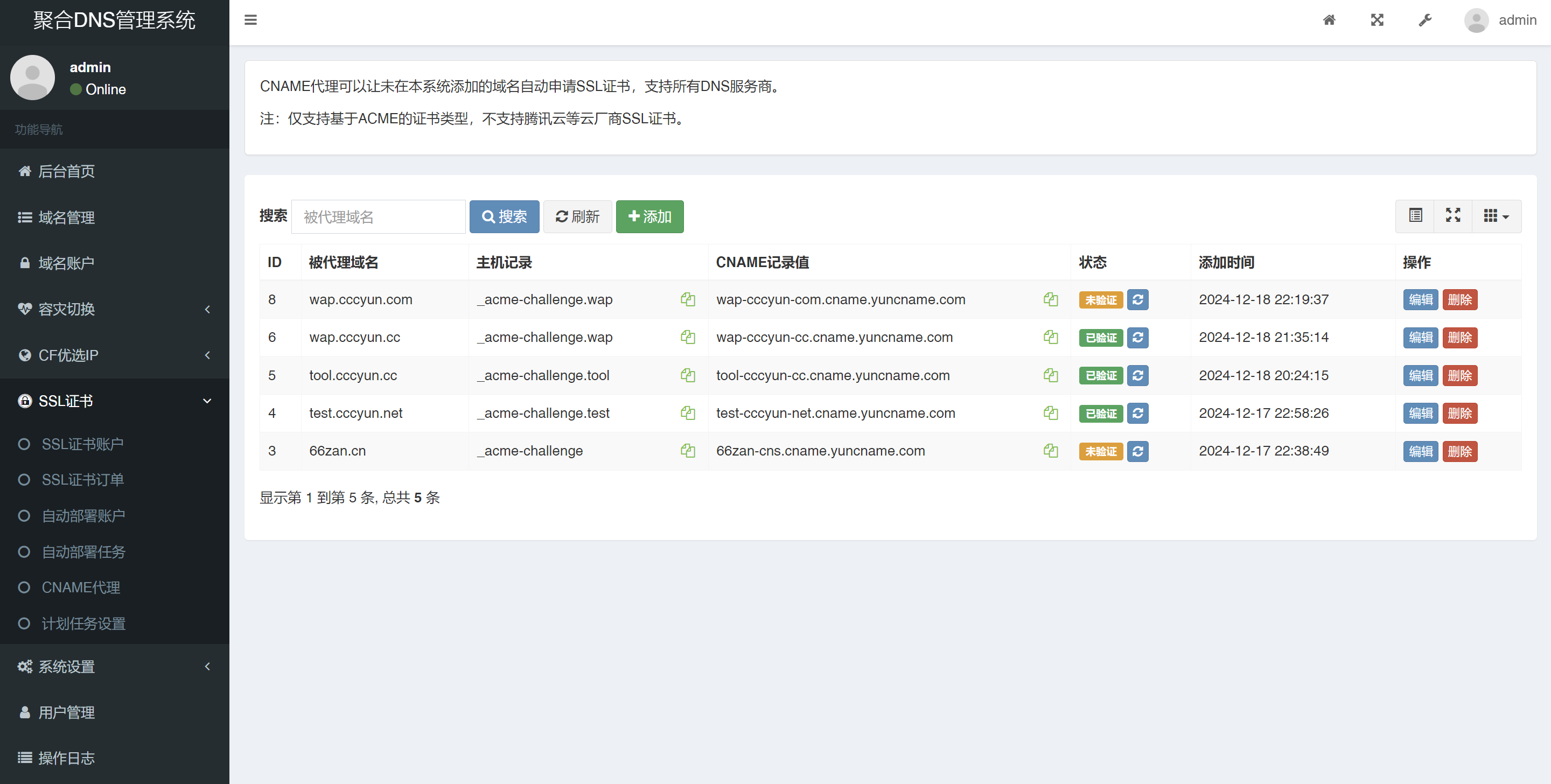 彩虹聚合DNS管理系统最新版，自动申请部署SSL证书插图4