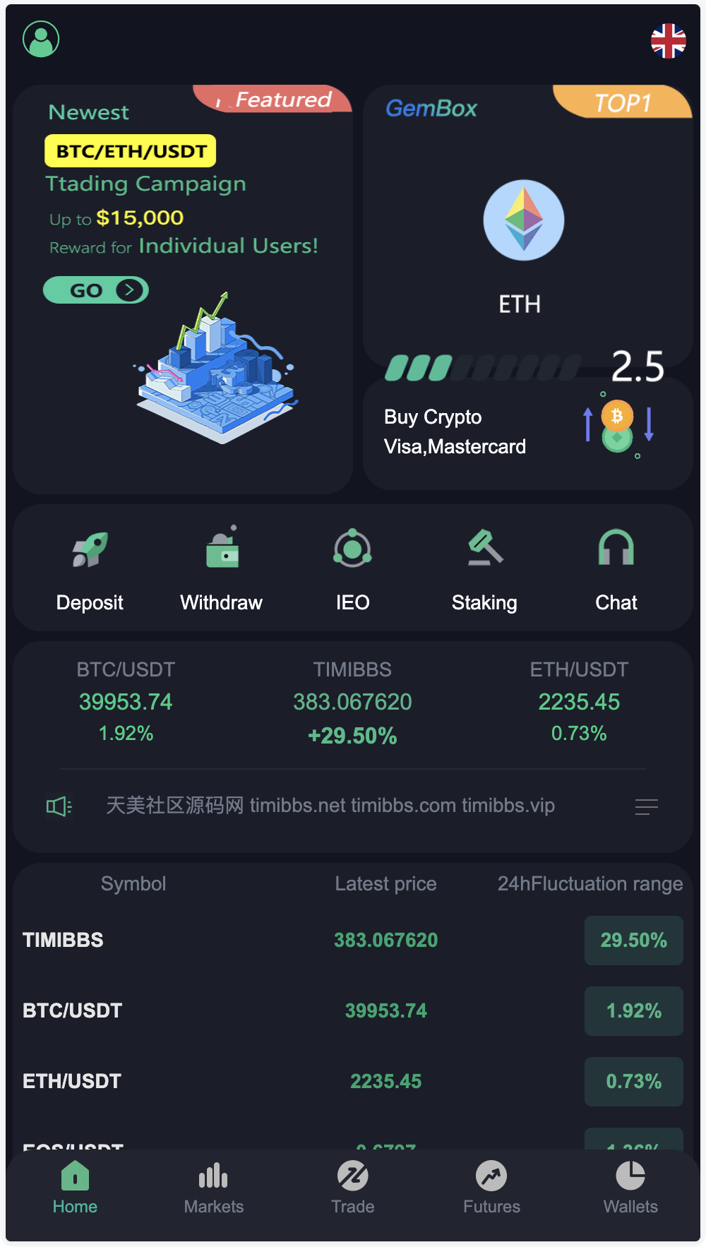 Gemini多语言交易所源码/币币交易+秒合约交易DeFi矿机+IEO认购+机器人刷单/k线结算都正常/自开k线/全开源运营版插图