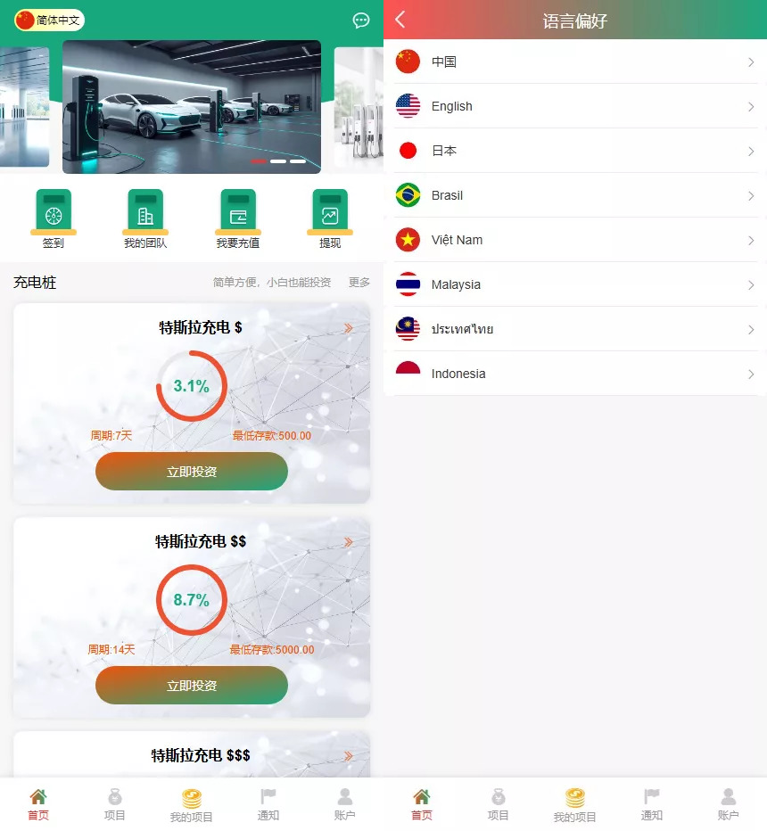 【WK新能源多语言投资理财源码】新能源投资返利源码+充电桩+氢能源+光伏发电+前端vue纯源码+后端php-山水资源站